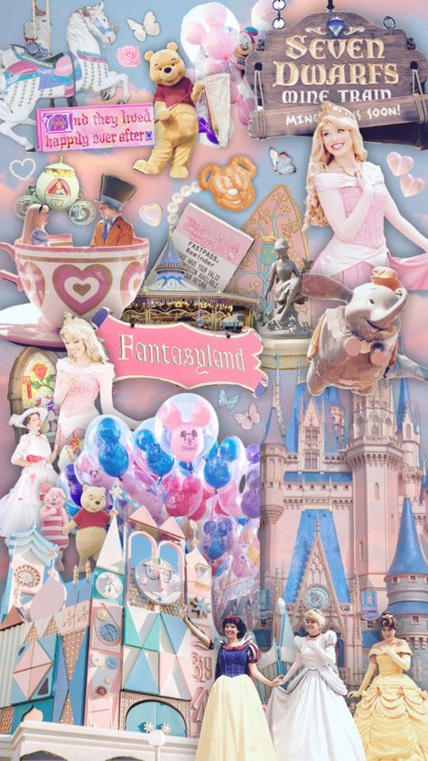 #fantasyland #disney #disneyworld #disneyland #princess #fantasy #pink #pinkaesthetic #fairytale Fantasyland Aesthetic, Fantasyland Disney, Disney World Aesthetic, Disney Movies List, Princess Fantasy, Disneyland Princess, Seven Dwarfs Mine Train, Disney Collage, Disney Aesthetic