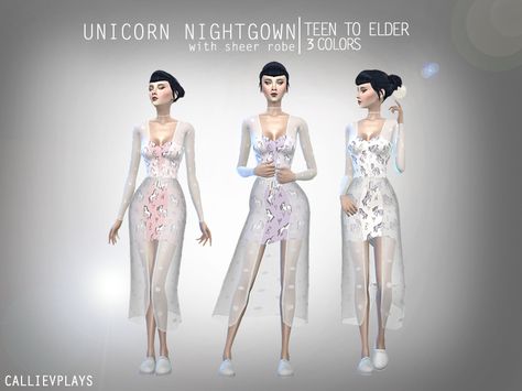 A lovely mesh by bukovka recolored with a unicorn pattern in pastel tones and a light polka dot sheer robe.  Found in TSR Category 'Sims 4 Female Sleepwear' Sims 4 Cc Nightgown, Pajamas Robe, Sims Clothes, Sheer Robe, Amazon Dresses, Sims4 Clothes, Sims 4 Update, Unicorn Pattern, Sims 4 Cc Finds