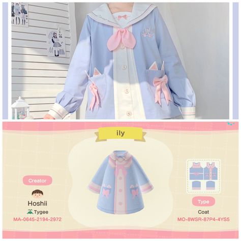 Acnh Costume Designs, Acnh Blue Clothes, Animal Crossing Cute Clothes, Animal Crossing Kawaii, Animal Crossing Dress, Kawaii Acnh, Fairycore Acnh, Animal Crossing Hair, Acnh Fashion