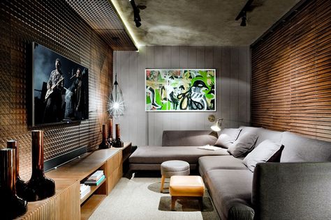 30 salas de televisión, ¡ideales para casas pequeñas! | homify Small Home Theater Rooms, Small Home Theater, Small Tv Room, Tv Room Decor, Tv Corner, Modern Tv Room, Home Theater Room Design, Theater Room Design, Small Tv