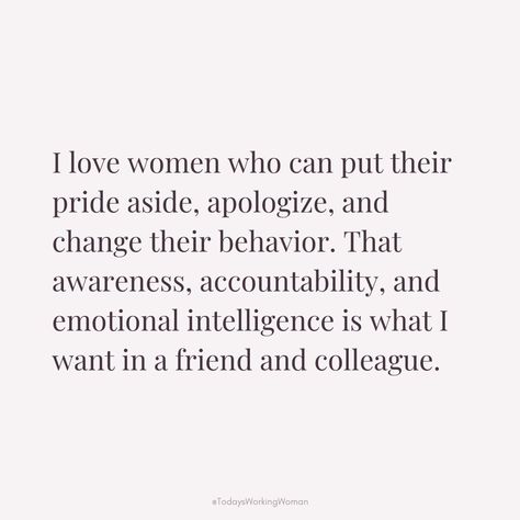 Recognizing the importance of awareness, accountability, and emotional intelligence in relationships is key to personal growth and strong connections. It takes strength to apologize and change behavior. Tag the women you know like this!  #motivation #mindset #confidence #successful #womenempowerment Unacceptable Behavior Quotes, Defensive Behavior Quotes, Change Behavior, Accountability Quotes, Behavior Quotes, Work Quotes, What I Want, Emotional Intelligence, Meaningful Quotes