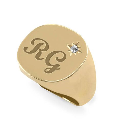 Gold Diamond Ring, Signet Ring, Engraved Ring, 14K Solid Gold Ring, Initial Ring, Gold Signet, Signe Star Setting, Mens Ring Designs, Ring Initial, Diamond Signet Ring, Engraved Ring, Letter Bracelet, Letter Gifts, Gold Signet Ring, Gold Diamond Ring