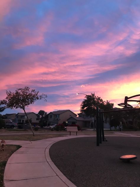 Blue and pink sky sunset picture next to playground Sky Widget, Cotton Candy Sky Aesthetic, Aesthetic Sky Pictures, Pink And Blue Sky, Pink And Blue Night Sky, Blue Skys, Candy Aesthetic, Pink Purple Blue Sunset, Sky Aesthetic Sunsets Pink