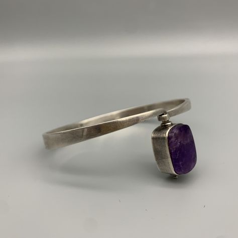 Vintage Kalevala Koru Amethyst Modernist Bangle Bracelet, Finland, 1971, Signed MSS Sterling Silver Bracelet, Amethyst Stone, Accessories Rings, Ring Necklace, Bangle Bracelet, Sterling Silver Bracelets, Bracelet Making, Finland, Bangle Bracelets