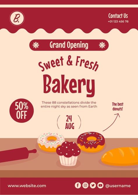 Bakery Opening Poster, Bakery Poster Advertising, Bakery Poster Design, Opening Poster Design, Grand Opening Design, Bakery Advertisement, Grand Opening Poster, Bakery Poster, Hiring Poster