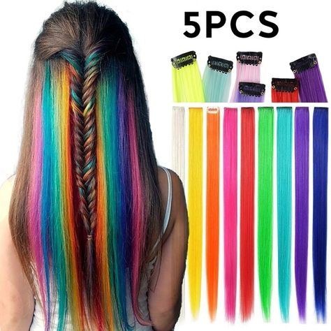 Colorful Hair, Clip In Hair, Clip In Hair Extensions, Straight Hair, Synthetic Hair, Hair Extensions, Braids, Rainbow, Hair