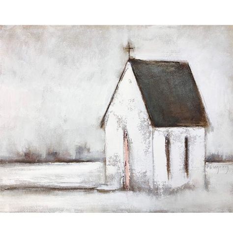 Church Paintings Ideas, Watercolor Churches, Old Church Paintings, Shabby Chic Artwork, Shabby Chic Shop, Painted Churches, Pillow Painting, Church Painting, Rustic Artwork