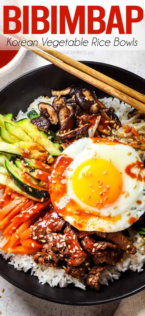 Korean Veggies, November Meals, Asian Entrees, Korean Vegetables, Bibimbap Bowl, Korean Bibimbap, Bibimbap Recipe, Vegetable Bowls, Korean Recipe