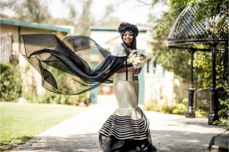 A Gorgeous Sotho Bride In A Stunning Xhosa Cape Dress Eastern Cape South Africa Xhosa, Xhosa Traditional Wedding Dresses, Xhosa Wife Attire, Red Xhosa Traditional Dress, Xhosa Traditional Dresses, Black And White Xhosa Traditional Dress, Xhosa Traditional Attire, Xhosa Attire, South African Weddings