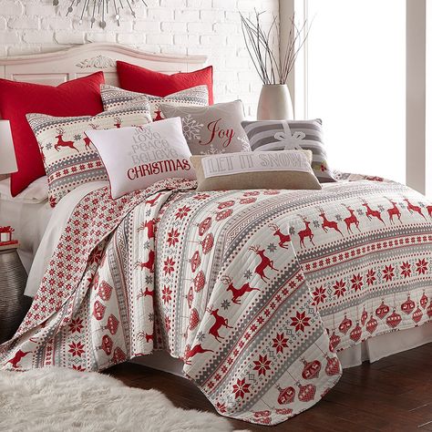 Amazon.com: Silent Night Full/Queen Quilt Set, Red/Grey/White, Cotton Christmas Holiday: Home & Kitchen Xmas Bedroom, Scandi Winter, Christmas Bedding Set, Deco Christmas, King Quilt Sets, Red And White Christmas, Cabin Christmas, Christmas Bedding, Farmhouse Holiday