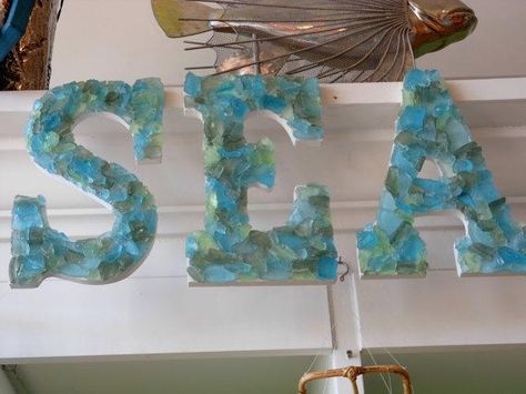 Sea Glass Candle Holder, Seashell Letter, Beach Wedding Gifts, Coastal Home Decor, Sea Glass Crafts, Beach Wall Decor, Beach Signs, Coastal Home, Beach Crafts