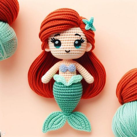 Crochet Ariel Mermaid Amigurumi Pattern Crochet Ariel, Ariel Crochet, Mermaid Crochet Pattern Free, Little Mermaid Crochet, Mermaid Amigurumi, Yarn Diy Projects, Character Crochet, Mermaid Crochet Pattern, Disney Crochet Patterns