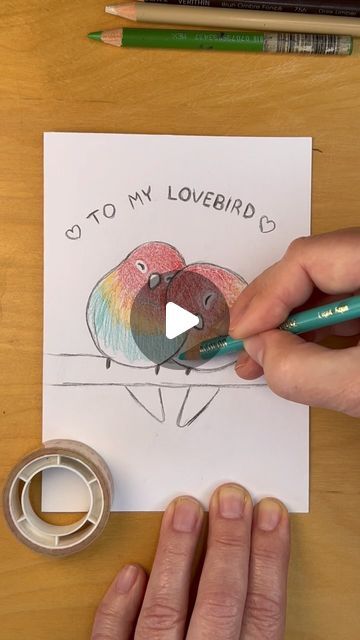 How To Draw Love Birds, Small Bird Drawing, Bird Drawings Easy, How To Draw A Bird, Coloring Birds With Colored Pencils, Love Birds Drawing Simple, Drawing With Colored Pencil, Pencil Colour Art, Love Bird Doodle