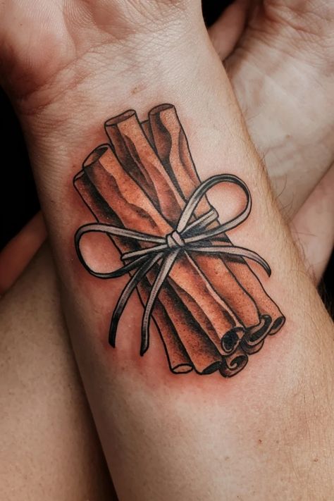 A tattoo of cinnamon sticks tied with a black ribbon on an arm. Small Wrist Tattoos For Women, Small Wrist Tattoo Ideas, Minimalist Symbols, Small Wrist Tattoo, Wrist Tattoo Ideas, Small Wrist Tattoos, Wrist Tattoos For Women, Wrist Tattoo, Delicate Beauty