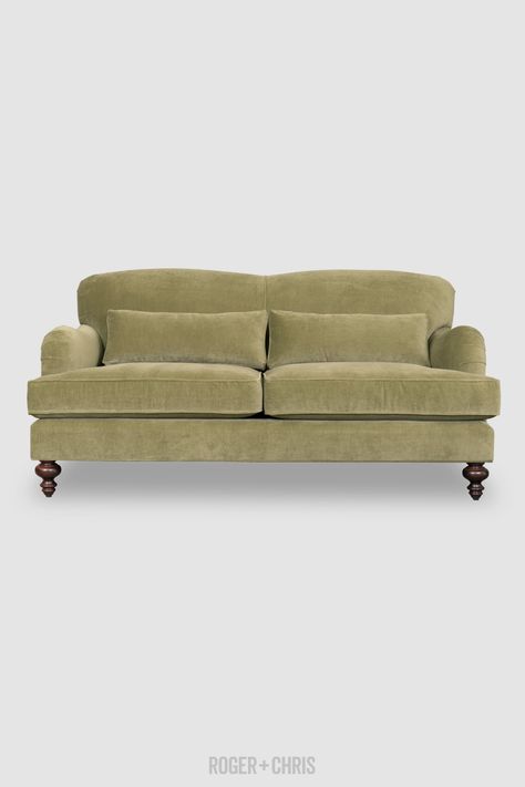 Tufted Sofa Living Room, Green Fabric Sofa, Green Sofas, Tight Back Sofa, English Sofa, English Roll Arm Sofa, Natural Sofas, Roll Arm Sofa, Velvet Sofas