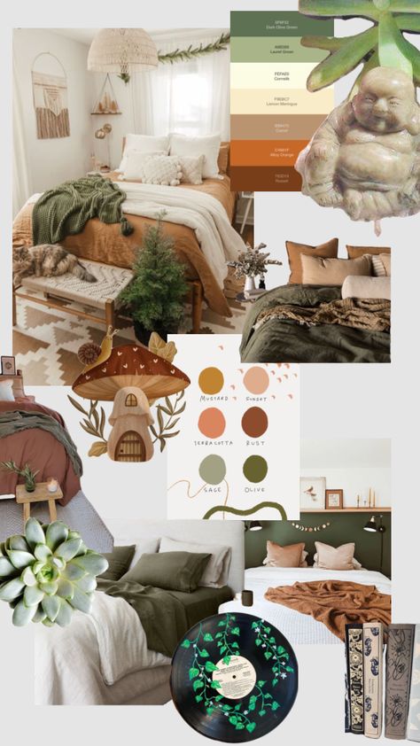 #myfirstshuffle bedroom decor #earthtone #bedroom Earthtone Bedroom, Cozy Bedroom Inspirations, Burnt Orange Bedroom, Olive Bedroom, Earth Tone Bedroom, Olive Green Bedrooms, Orange Bedroom Decor, Sage Bedroom, Copper Bedroom