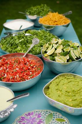 Great Party Ideas for Him - Susie Pea's Nachos Bar, Katering Pernikahan, Tattoo Food, Taco Bar Party, Reception Buffet, Buffet Wedding Reception, Wedding Food Menu, Mexican Buffet, Buffet Party