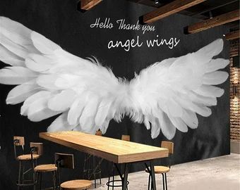 Wings Mural, Long Bathroom Rugs, Frosted Glass Sticker, House Kids Room, Sun And Moon Tarot, Angel Wings Wall Decor, Waterproof Wallpaper, 3d Wallpaper Mural, Angel Wings Wall