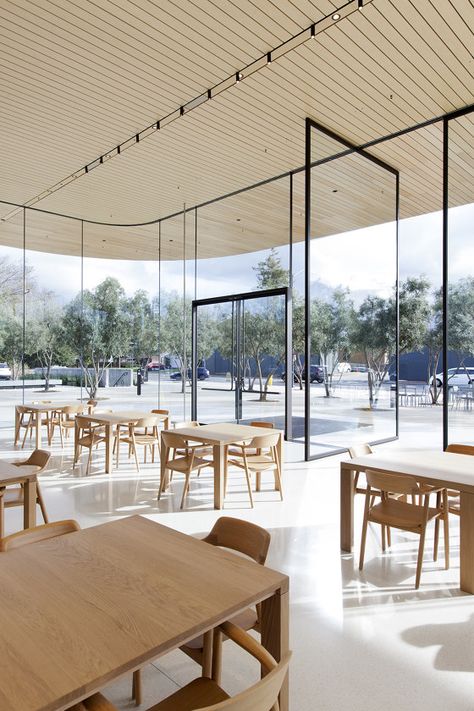 Apple Park Visitor Center by Foster + Partners | Showrooms Visitor Center Architecture, Apple Store Design, Apple Headquarters, Apple Office, Apple Park, Foster Partners, Glass Structure, Norman Foster, Glass Walls