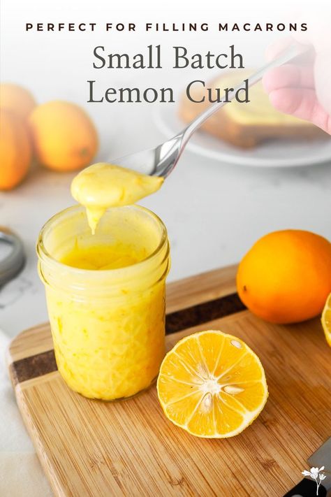 A hand pulls a spoonful of lemon curd out of a small jar on a wooden cutting board with halved lemons. Easy Lemon Curd, Small Batch Baking, Hand Pie Recipes, Lemon Curd Recipe, Lemon Curd Filling, Curd Recipe, Lemon Filling, Floral Apron, Jam And Jelly