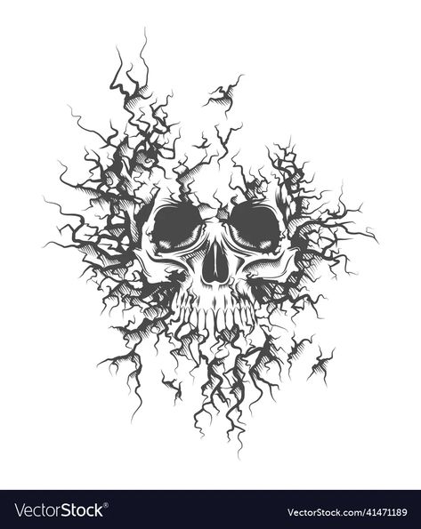 Cracked surface human skull tattoo vector image Cracked Skull Tattoo, Human Skull Tattoo, Skull Drawing Tattoo, Cracked Ground, Cracked Skull, Skull Sleeve Tattoos, Skull Sleeve, Original Tattoos, Skull Drawing