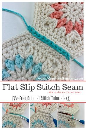 How to Crochet a Flat Slip Stitch Seam - A free crochet tutorial by A Crocheted Simplicity.   #crochetseam #freecrochettutorial #crochetslipstitchseam #flatslipstitchseam #surfacecrochetseam Types Of Seams, Crochet Slip Stitch, Crochet Hexagon, Crochet Blocks, Crochet Lessons, Granny Square Crochet Pattern, Crochet Stitches Tutorial, Crochet Instructions, Crochet Stitches Patterns