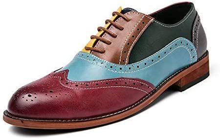 Amazon.com | HuitJours Men Oxford Dress Shoes Multicolor Brogues Wing Tips Lace Up Patchwork Two Tone Color Matching Punched Round Toe | Shoes Mens Wingtip Shoes, Men's British Style, Brogues Men, Wingtip Shoes, Casual Leather Shoes, Casual Dress Shoes, Oxford Dress Shoes, Leather Oxford Shoes, Brogue Shoes