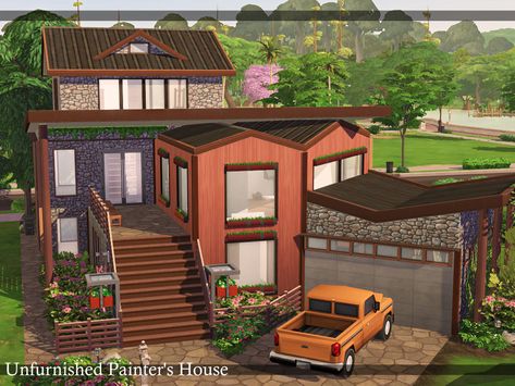 The Sims Resource - Unfurnished Painter's House | noCC House Sims 4 Cc, House Sims 4, Upside Down House, The Sims 4 Lots, Sims Builds, Sims 4 House Plans, Sims 4 House Building, 4 Characters, Sims 4 House Design