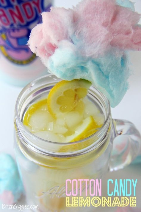 Cotton Candy Lemonade Cotton Candy Drinks, Disney Inspired Recipes, Blue Raspberry Lemonade, Candy Drinks, Diy Drinks, Homemade Lemonade, Raspberry Lemonade, Colorful Candy, Non Alcoholic Drinks