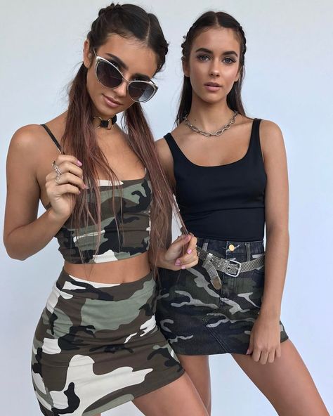 Herbert Twins, Renee Herbert, Elisha Herbert, Camouflage Outfits, Camo Outfits, Music Festival Outfits, Camo Fashion, Cruise Outfits, Girl Inspiration