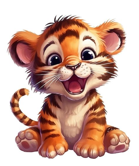 Cute Baby Animals Drawings, Tiger Cub Drawing, Cute Animals Cartoon, Tiger Cartoon, Baby Animal Drawings, Cartoon Tiger, Baby Art Projects, Cute Tiger