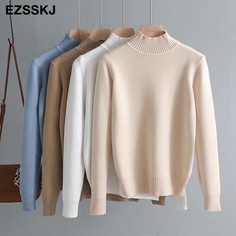 Pakistan Fashion, Basic Sweaters, Turtleneck Long Sleeve, Thick Sweaters, Long Sleeve Knit Sweaters, Long Sleeve Turtleneck, Loose Sweater, Sweater Women, Casual Pullover