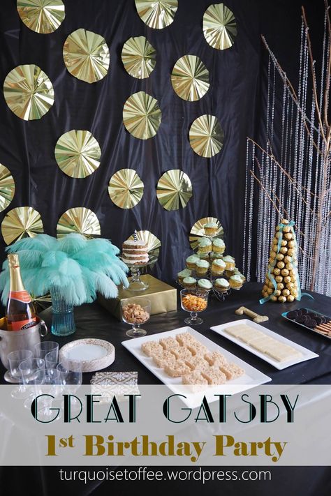 Ferrero Rocher Tower, 1920s Cake, 1920s Great Gatsby, Turquoise Party, Great Gatsby Themed Party, Gatsby Themed Party, Baby Boy Birthday, Ferrero Rocher, Baby Birthday Party