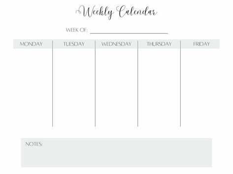 Monday Friday Calendar, Weekday Schedule Template, Weekly Planner Monday To Friday, Monday Through Friday Calendar Printable, Blank Weekly Calendar Printable Free, Weekday Calendar, Week Calendar Printable, Free Weekly Calendar, Printable Meal Planner Monthly