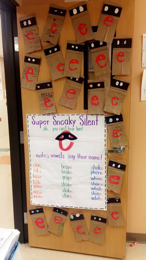 Silent E Anchor Chart First Grade, Sneaky E Anchor Chart, Long A Silent E Activities, Sneaky E Activities First Grade, Silent E Activities First Grade, Magic E Anchor Chart First Grade, Vowel Consonant E Anchor Chart, Teaching Silent E, Silent E Activities 2nd Grade