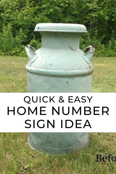 Milk Can Garden Ideas, Home Number Sign, Diy Address Sign, Old Milk Cans, House Numbers Diy, Mudroom Makeover, Small Laundry Room Makeover, Vintage Milk Can, Home Number