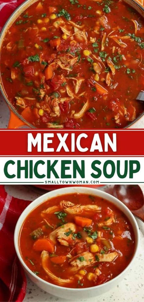 Mexican Chicken Soup, Mexican Soup Recipes, Mexican Soup Chicken, Simple Family Meals, Chicken Veggies, Mexican Soup, Spicy Soup, Mexican Chicken, Soup And Stew