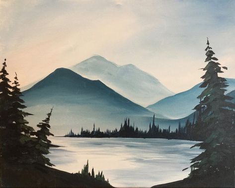 Simple Land Scape Drawing, Montana Painting Ideas, Simple Mountain Painting Acrylic, Mountain Painting Simple, Alaska Painting, Mountain Painting Acrylic, Fall Mountains, Mountain Crafts, Party Painting