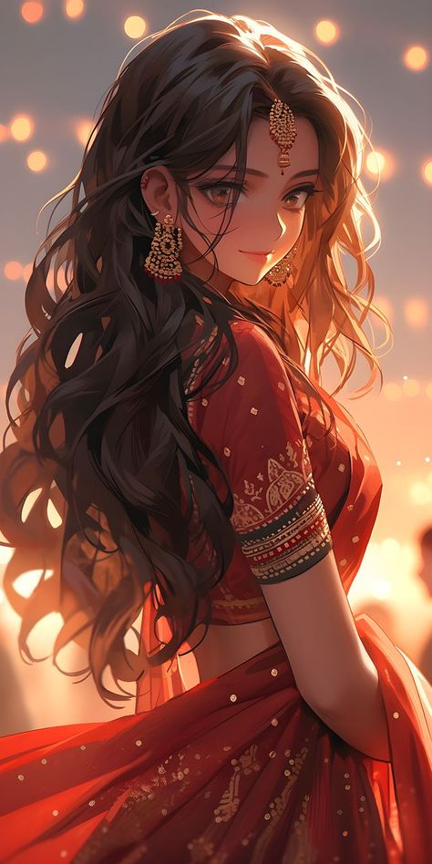 Indian Anime Woman, Indian Aesthetic Art, Picture Cartoon, Arabian Princess, Anime Portrait, Aesthetic Profile, Indian Princess, Indian Art Gallery, Art Indian