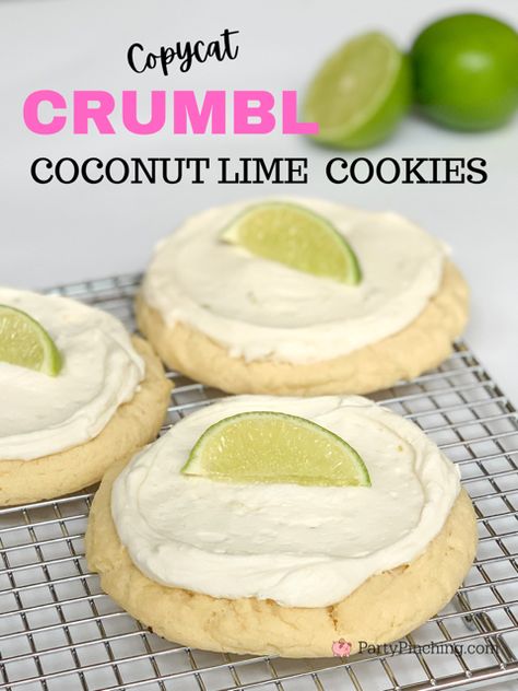 Crumbl Cookie Recipes, Coconut Lime Cookies, Crumbl Copycat, Crumble Cookie Recipe, Drop Sugar Cookies, Cookies Best, Frosted Sugar Cookies, Lime Cookies, Sugar Cookie Frosting