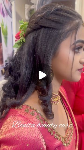 Bridal Sangeet Hairstyle, Hairstyle On Gown, Hair Braiding Tool, Hairstyle Examples, Bridal Gift Wrapping Ideas, Reception Look, Unique Blouse Designs, Hair Braiding, Unique Blouse