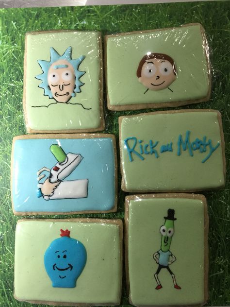 Rick and Morty cookies Rick Y Morty, Dirty 30, Harry Potter Birthday, Dessert Cupcakes, Cute Cookies, Cake Decor, Cookie Designs, Bday Ideas, Decorated Cookies