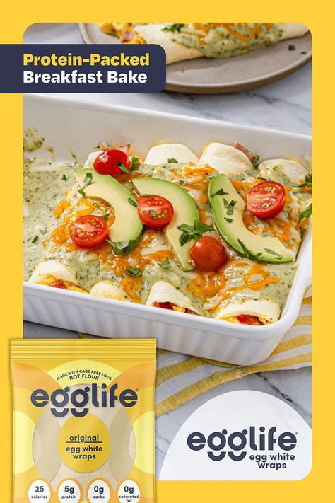 Swap traditional tortillas for protein-packed egglife egg white wraps to make this easy and delicious enchilada breakfast bake! Low-carb and keto-friendly to feed the whole family. Egg Wrap Breakfast, Wrap Breakfast, Egg White Wraps, Breakfast Hack, Breakfast Enchiladas, Enchilada Bake, Packed Breakfast, Lunch Healthy, Gluten Free Breakfast