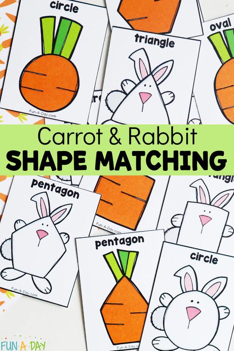 Carrot Activities For Preschool, Shape Matching Printable Free, Easter Math Activities Preschool, Montessori Easter, Easter Math Activities, April Preschool, Shape Matching Game, Shape Activities Preschool, Bunny Shape