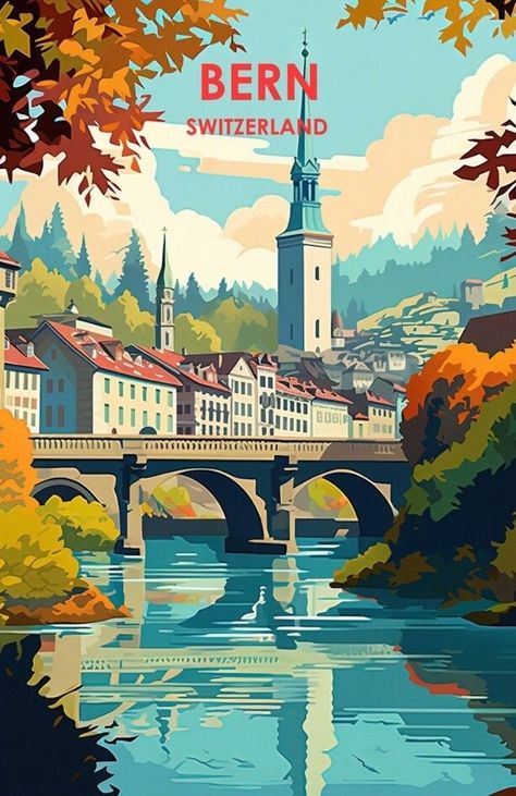 Switzerland Cities, Travel Poster Design, Vintage Poster Design, Travel Globe, Travel Postcard, Retro Travel Poster, Beautiful Landscape Wallpaper, Travel Wall Art, Vintage Poster Art