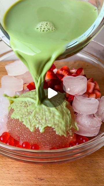 Alexa Santos on Instagram: "Strawberry + matcha sago 🍓🍵 this is UNREAL good, I’ve been wanting to try a sago dessert for so long! Sago is an Asian dessert with tiny tapioca pearls, and usually fruit & other things are added in. These cute lil jellies/bobas were delightful in there as well! Get the recipe below‼️

Ingredients:
-1/4 cup uncooked sago
-1/2 cup strawberry popping boba
-1/2 cup strawberry Nata de coco (coconut jellies) 
-1 cup chopped strawberries 
-2 tsp matcha powder
-1/4 cup milk
-1/4 cup coconut milk
-2 tbsp sweetened condensed milk 
-handful of ice

Directions:
-Bring a small pot of water to boil. Add in the sago, and cook for 10 minutes. The pearls should be translucent. Drain out the water in a strainer, and rinse the sago with cold water. Set aside.
-In a large bowl, Strawberry Popping Boba, Cafe Treats, Sago Dessert, Popping Boba, Strawberry Matcha, Coconut Jelly, Asian Dessert, Tapioca Pearls, Matcha Powder