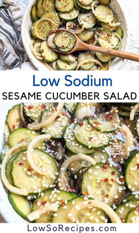 Low Sodium Sesame Cucumber Salad Low Sodium One Pan Meals, Low Salt Lunch Ideas, Low Sodium Cardiac Diet Recipes, Heart Healthy Meals Low Sodium, Dash Diet Meals, Low Sodium Vegetarian Recipes, Low Sodium Side Dishes, Low Sodium Meal Prep, Low Sodium Breakfast Recipes