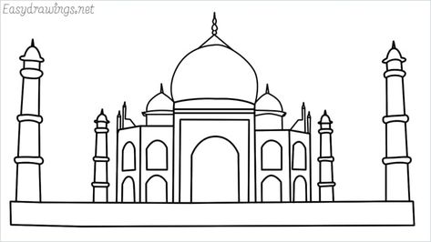 How to draw a taj mahal step by step for beginners Taj Mahal Outline, Taj Mahal Sketch, Sketch Drawing Easy, Easy Drawing Pencil, Taj Mahal Drawing, Drawing S, Temple Drawing, Easy Animal Drawings, Doodle Quotes