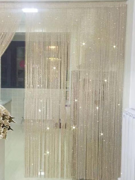 1pc Silver Shimmer String Curtain For Bedroom Living Room Doorway Divider With Tassel Decoration for Sale Australia| New Collection Online| SHEIN Australia String Door Curtain, String Curtains, Cozy Home Office, Tassel Curtains, Door Curtain, Home Curtains, Gold Collar, Therapy Ideas, Home Doors