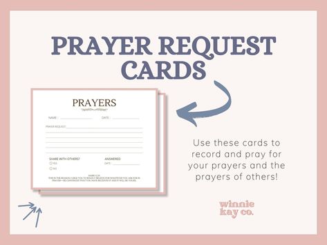 Prayer Request Cards by WinnieKayCo on Etsy Prayer Request Cards, Pray For People, Small Group Bible Study, Group Bible Study, Prayer Requests, Card Format, Answered Prayers, Home Small, Prayer Cards